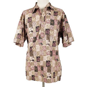 ONO & Company Shirt Mens 2XL Brown Pink Hawaiian Floral Print Cotton Lawn Summer